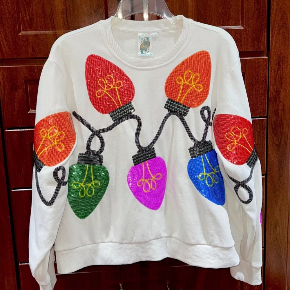 🎄Queen Of Sparkles S (Oversized) Christmas Lights Sequined Sweatshirt EUC